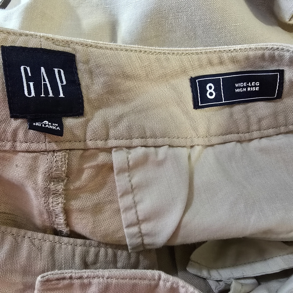 Gap Khaki Pants Womens Size 8 High Rise Wide-Leg Pleated Pockets, - Picture 8 of 10